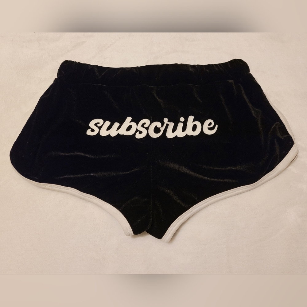 Dolls Kill "Subscribe" Mini Velour Dolphin Shorts